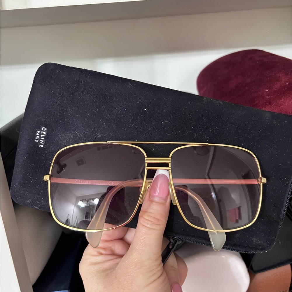 Celine Gold and Black Aviator Sunglasses